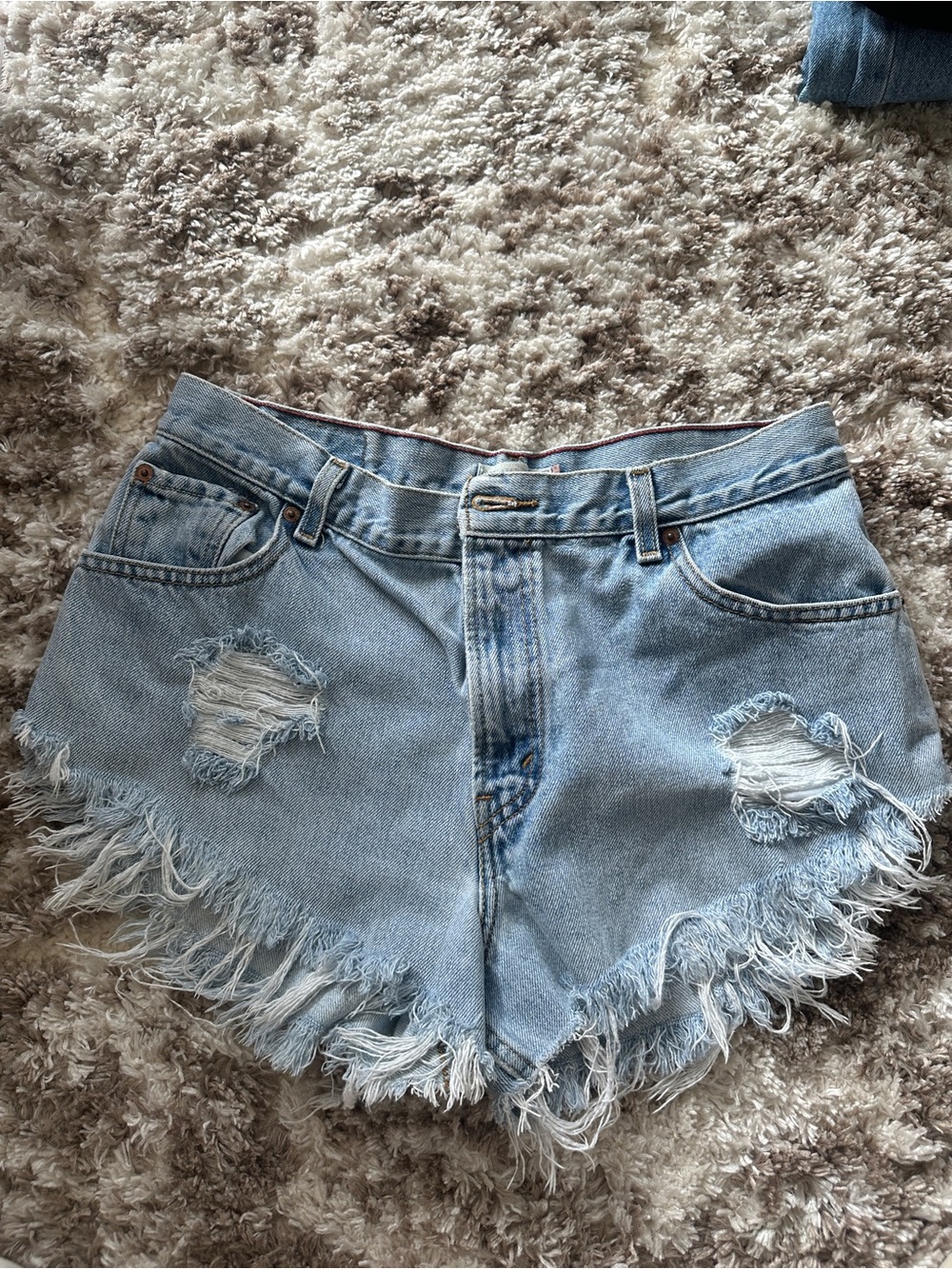Levi's Light Wash Frayed Hem Jean Shorts